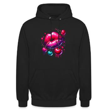 Lips with cherries - Unisex Hoodie - black - Front - Alina (178cm) & Michal (187cm)