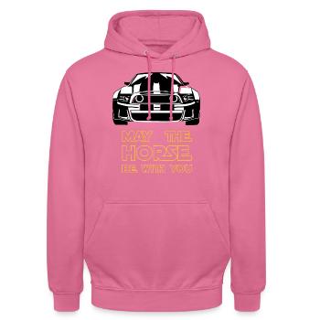 V8; Muscle car, voiture de sport, voiture américaine - Sweat-shirt à capuche unisexe - rose - Devant - Alina (178cm) & Michal (187cm)