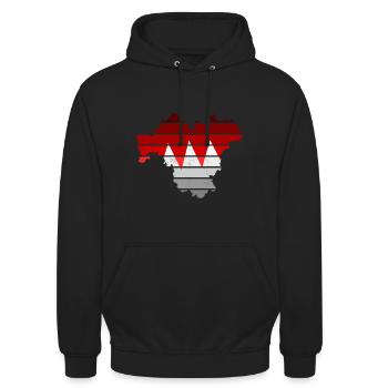 Franken Flagge rot-weiß auf Franken Karte, struktu - Unisex Hoodie - Schwarz - Vorne - Alina (178cm) & Michal (187cm)