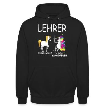 Lustiges Lehrer Lehrerin Schule Einhorn Geschenk - Unisex Hoodie - Schwarz - Vorne - Alina (178cm) & Michal (187cm)