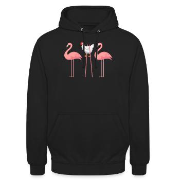 Flamingo Huhn lustige Geschenkidee - Unisex Hoodie - Schwarz - Vorne - Alina (178cm) & Michal (187cm)