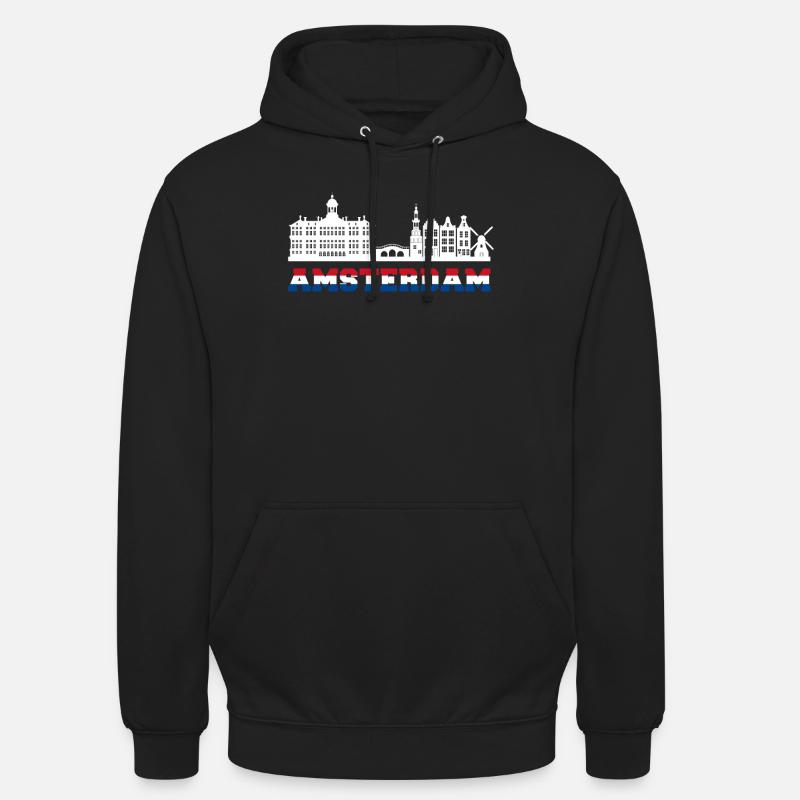 Amsterdam skyline Pays-Bas vacances - Sweat-shirt à capuche unisexe - noir