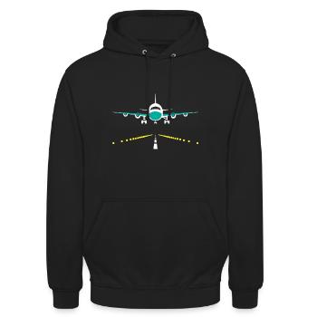 Flugzeug landet, Flughafen - Unisex Hoodie - Schwarz - Vorne - Alina (178cm) & Michal (187cm)