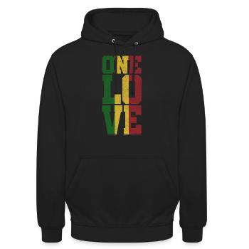 ONE LOVE - Reggae Musik Rastafari Geschenk - Unisex Hoodie - Schwarz - Vorne - Alina (178cm) & Michal (187cm)