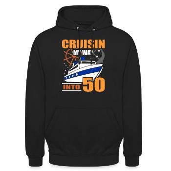 50. Geburtstag - Unisex Hoodie - Schwarz - Vorne - Alina (178cm) & Michal (187cm)
