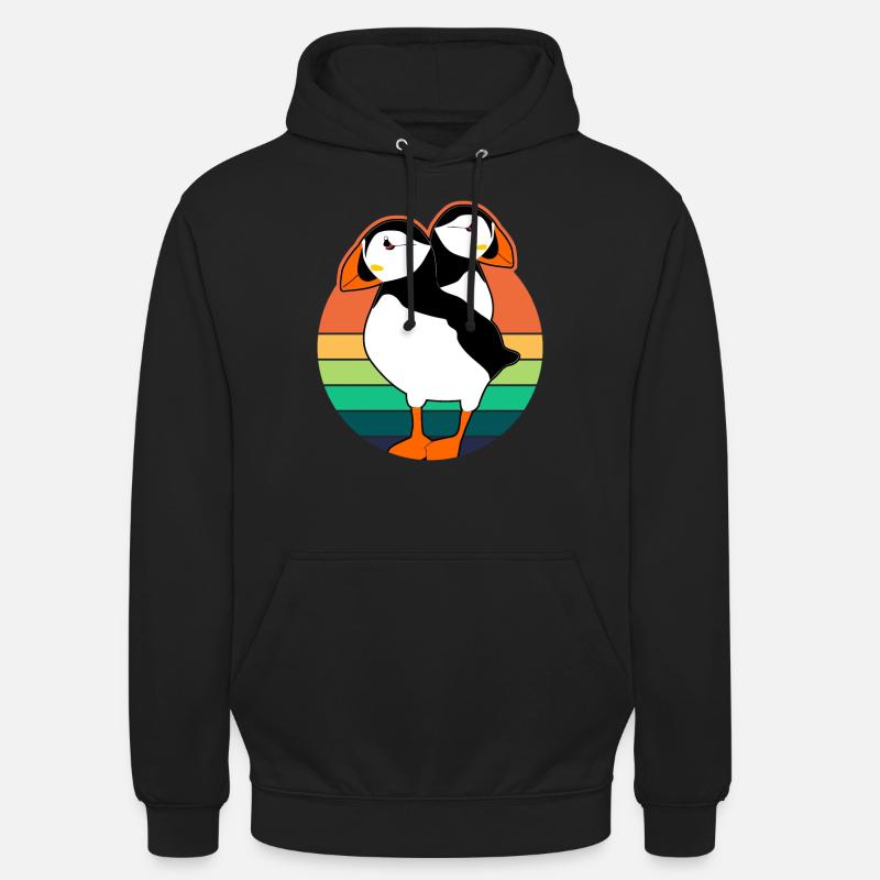 Puffin Perroquets Oiseaux rétro - Sweat-shirt à capuche unisexe - noir