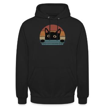 Katze Kätzchen Miau Haustier Katze Retro Katze - Unisex Hoodie - Schwarz - Vorne - Alina (178cm) & Michal (187cm)