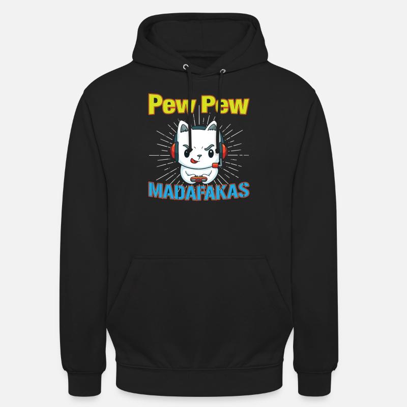 Pew Pew Funny Cat - Sweat-shirt à capuche unisexe - noir