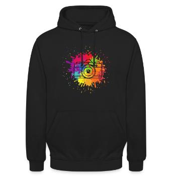 Fotograf Geschenk I Fotografie Kamera - Unisex Hoodie - Schwarz - Vorne - Alina (178cm) & Michal (187cm)