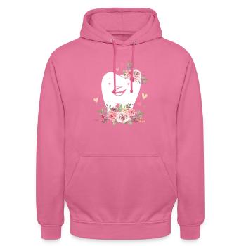 Dentiste Dentiste Hygiène dentaire Dentelle de dents Fleurs - Sweat-shirt à capuche unisexe - rose - Devant - Alina (178cm) & Michal (187cm)