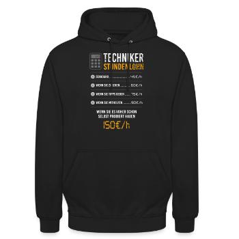 Techniker Stundenlohn Lustiger Spruch Beruf - Unisex Hoodie - Schwarz - Vorne - Alina (178cm) & Michal (187cm)