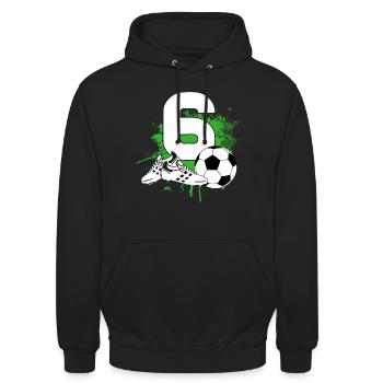 6ème anniversaire 6 ans footballeur - Sweat-shirt à capuche unisexe - noir - Devant - Alina (178cm) & Michal (187cm)
