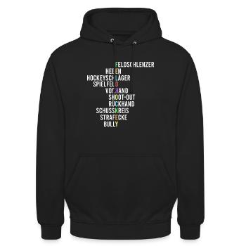 Feldhockey Hockey Spieler Spruch Geschenk - Unisex Hoodie - Schwarz - Vorne - Alina (178cm) & Michal (187cm)