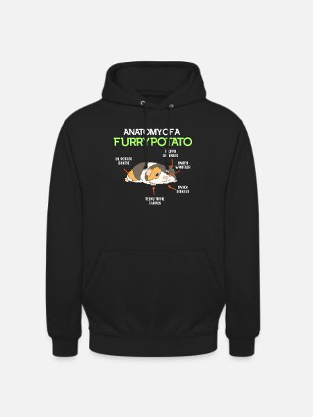 Anatomi af en furry kartoffel marsvin - Hættetrøje unisex - sort