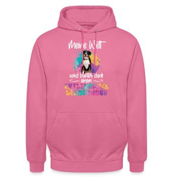 Bunte Welt Entlebucher Sennenhund Hunde - Unisex Hoodie - Pink - Vorne - Alina (178cm) & Michal (187cm)