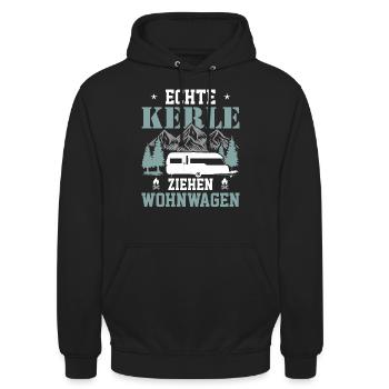 Echte Kerle Ziehen Wohnwagen - (c) - Unisex Hoodie - Schwarz - Vorne - Alina (178cm) & Michal (187cm)