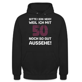50. Geburtstag 50 Jahre Spruch - Unisex Hoodie - Schwarz - Vorne - Alina (178cm) & Michal (187cm)