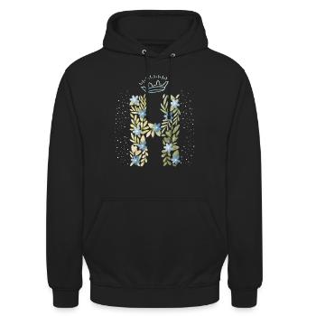 Monogramma lettera H con corona, ornamento floreale - Felpa con cappuccio unisex - nero - Fronte - Alina (178cm) & Michal (187cm)
