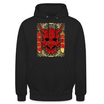 Oni-Maske, Japanischer Dämon, Kabuki-Teufel - Unisex Hoodie - Schwarz - Vorne - Alina (178cm) & Michal (187cm)