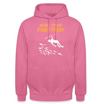 Spearfisher Harpoon Here Fishy Fish Hunt - Unisex Hoodie - pink - Front - Alina (178cm) & Michal (187cm)
