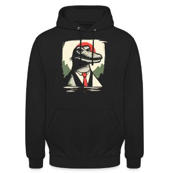 Japanische Rote Sonne und Al Gator Alligator - Unisex Hoodie - Schwarz - Vorne - Alina (178cm) & Michal (187cm)