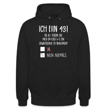 Ich Bin 43! - 43. Geburtstag 43 - Unisex Hoodie - Schwarz - Vorne - Alina (178cm) & Michal (187cm)