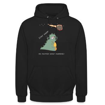 Dino | Stay Happy No Matter What Happens - Unisex Hoodie - Schwarz - Vorne - Alina (178cm) & Michal (187cm)
