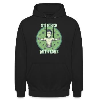 KAwaii Franken Monster, mit Liebe genäht - Unisex Hoodie - Schwarz - Vorne - Alina (178cm) & Michal (187cm)