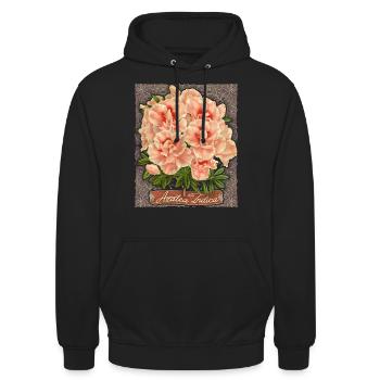 Azalée indienne rose, vintage rétro, Azalée Indica - Sweat-shirt à capuche unisexe - noir - Devant - Alina (178cm) & Michal (187cm)