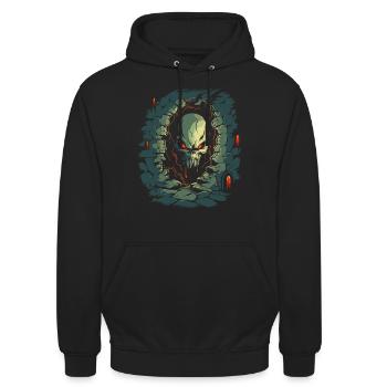 Im Kerker des Schreckens ist ein Totenkopf - Unisex Hoodie - Schwarz - Vorne - Alina (178cm) & Michal (187cm)