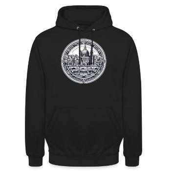 Historisches Valletta: Hafenansicht und - Unisex Hoodie - Schwarz - Vorne - Alina (178cm) & Michal (187cm)
