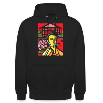 Unzufriedener abstrakter Kunst Kerl - Unisex Hoodie - Schwarz - Vorne - Alina (178cm) & Michal (187cm)