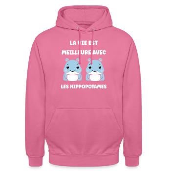 amour petit hippopotame - Sweat-shirt à capuche unisexe - rose - Devant - Alina (178cm) & Michal (187cm)