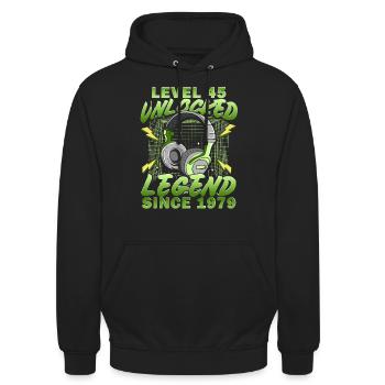 Level 45 Unlocked 45 Jahre Geburtstag 1979 - Unisex Hoodie - Schwarz - Vorne - Alina (178cm) & Michal (187cm)