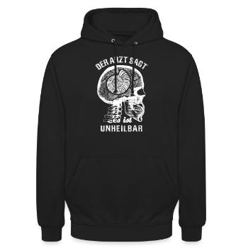 Der Arzt sagt es ist unheilbar - Archäologie - Unisex Hoodie - Schwarz - Vorne - Alina (178cm) & Michal (187cm)