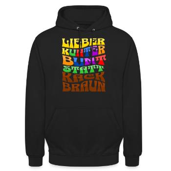 lieber kunterbunt statt kackbraun - Unisex Hoodie - Schwarz - Vorne - Alina (178cm) & Michal (187cm)