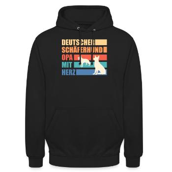 Deutscher Schäferhund OPA MIT HERZ Schäferhund - Unisex Hoodie - Schwarz - Vorne - Alina (178cm) & Michal (187cm)