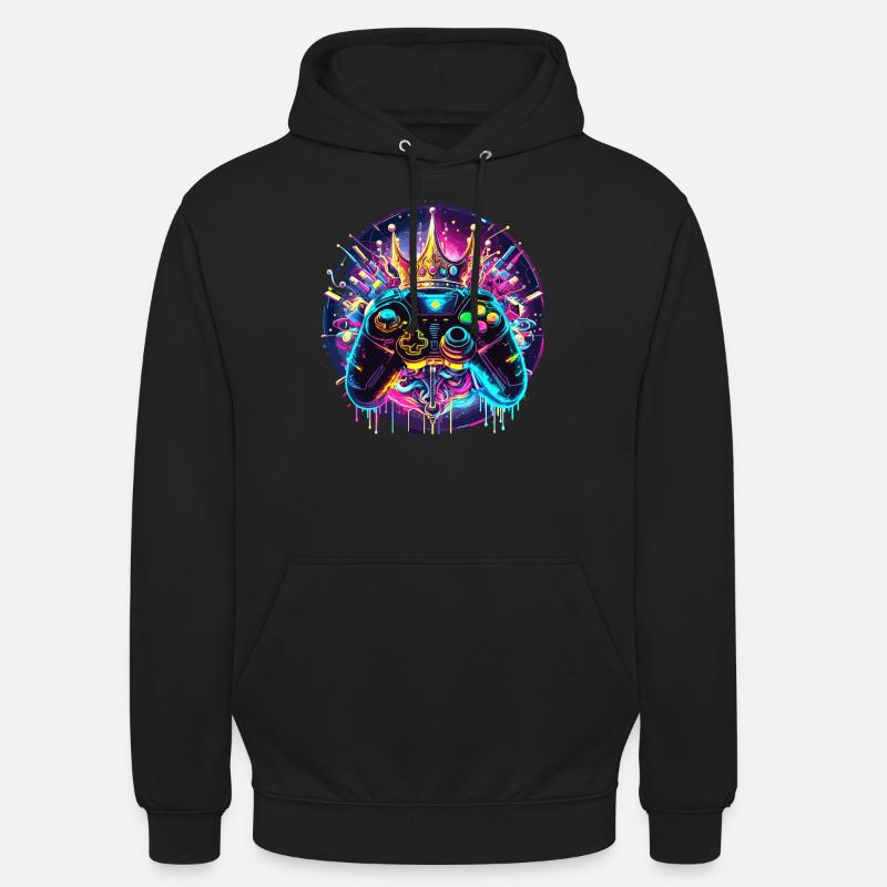 Synthwave Gamer Controller mit Krone - Unisex Hoodie - Schwarz