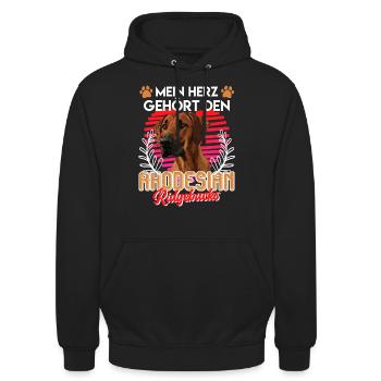Ridgeback MEIN HERZ GEHÖRT DEN RHODESIAN RIDGEBACK - Unisex Hoodie - Schwarz - Vorne - Alina (178cm) & Michal (187cm)