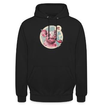 Entspanntes, cooles Schwein und Pfeife - Unisex Hoodie - Schwarz - Vorne - Alina (178cm) & Michal (187cm)