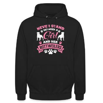 Rottie NE SE TIENT JAMAIS ENTRE UNE FILLE ET ELLE - Sweat-shirt à capuche unisexe - noir - Devant - Alina (178cm) & Michal (187cm)