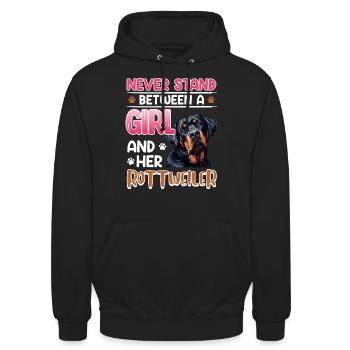 Rottie NE SE TIENT JAMAIS ENTRE UNE FILLE ET ELLE - Sweat-shirt à capuche unisexe - noir - Devant - Alina (178cm) & Michal (187cm)