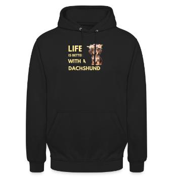 life is better with a dachshund - Unisex Hoodie - black - Front - Alina (178cm) & Michal (187cm)