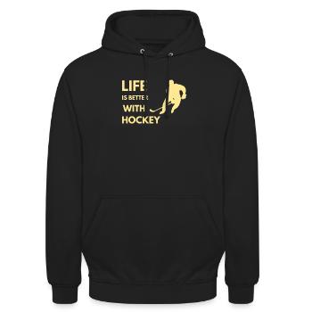 life is better with hockey - Unisex Hoodie - black - Front - Alina (178cm) & Michal (187cm)