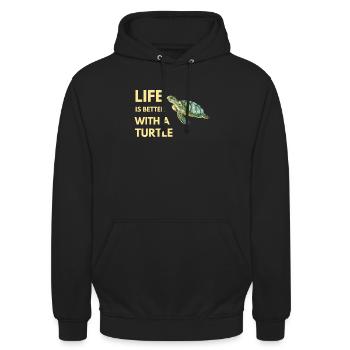 life is better with a turtle - Unisex Hoodie - black - Front - Alina (178cm) & Michal (187cm)