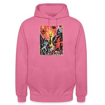 Drôle comme une fête, démons en enfer - Sweat-shirt à capuche unisexe - rose - Devant - Alina (178cm) & Michal (187cm)
