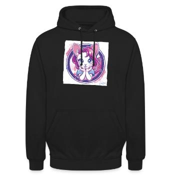 Comic Anime Cat Looking At You - Unisex Hoodie - black - Front - Alina (178cm) & Michal (187cm)