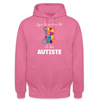 Soyez patient avec moi je suis autiste - Sweat-shirt à capuche unisexe - rose - Devant - Alina (178cm) & Michal (187cm)