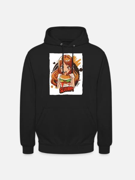 Anime-Mädchen liebt große Burger - Unisex Hoodie - Schwarz