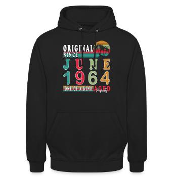 Né en juin 1964 Né en juin 1964 Anniversaire - Sweat-shirt à capuche unisexe - noir - Devant - Alina (178cm) & Michal (187cm)